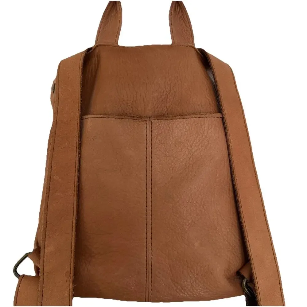 American Leather Company Co Cognac Brown Leather Backpack Purse Bag Day Trip
